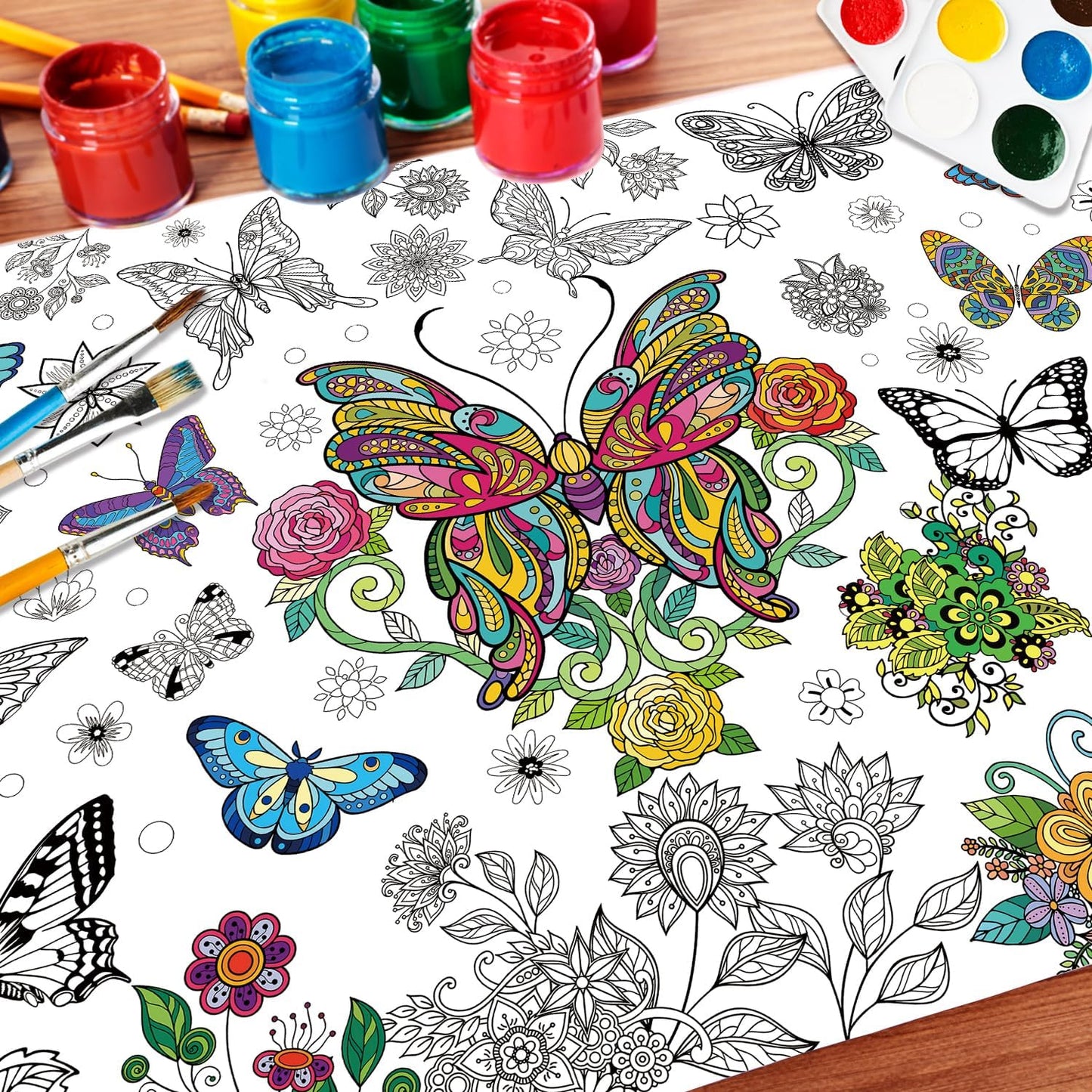 43.3x31.5 Summer Coloring Poster with Picture, Giant Cute Painting Poster, Large Coloring Tablecloth for Classroom Home Birthday Party Supplies Favor