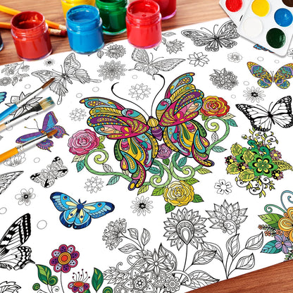43.3x31.5 Summer Coloring Poster with Picture, Giant Cute Painting Poster, Large Coloring Tablecloth for Classroom Home Birthday Party Supplies Favor