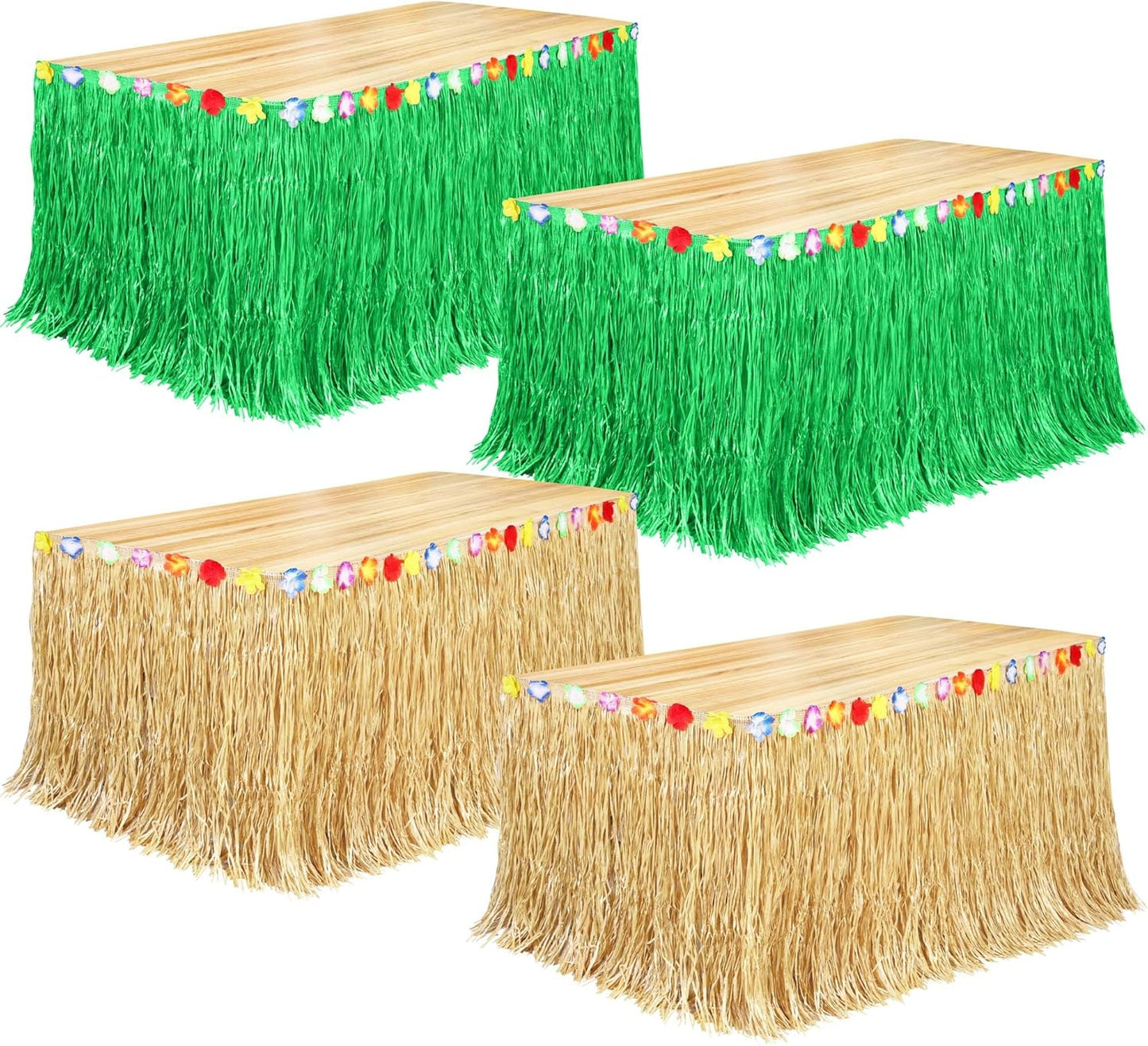 Fovths Luau Grass Table Skirt Natural 9 Feet x 29.5 Inch Hawaiian Table Skirt for Tropical Hawaiian Party Decorations Luau Costume Party, Straw Yellow