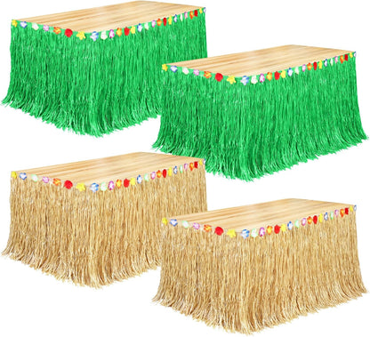 Fovths Luau Grass Table Skirt Natural 9 Feet x 29.5 Inch Hawaiian Table Skirt for Tropical Hawaiian Party Decorations Luau Costume Party, Straw Yellow