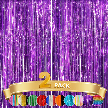 GCB 2Pack Black Metallic Tinsel Foil Fringe Curtains, Black Foil Curtain Backdrop, Photo Booth Props for Birthday Wedding Baby Shower Bachelorette Xmas Celebration Party Decorations Door Streamers