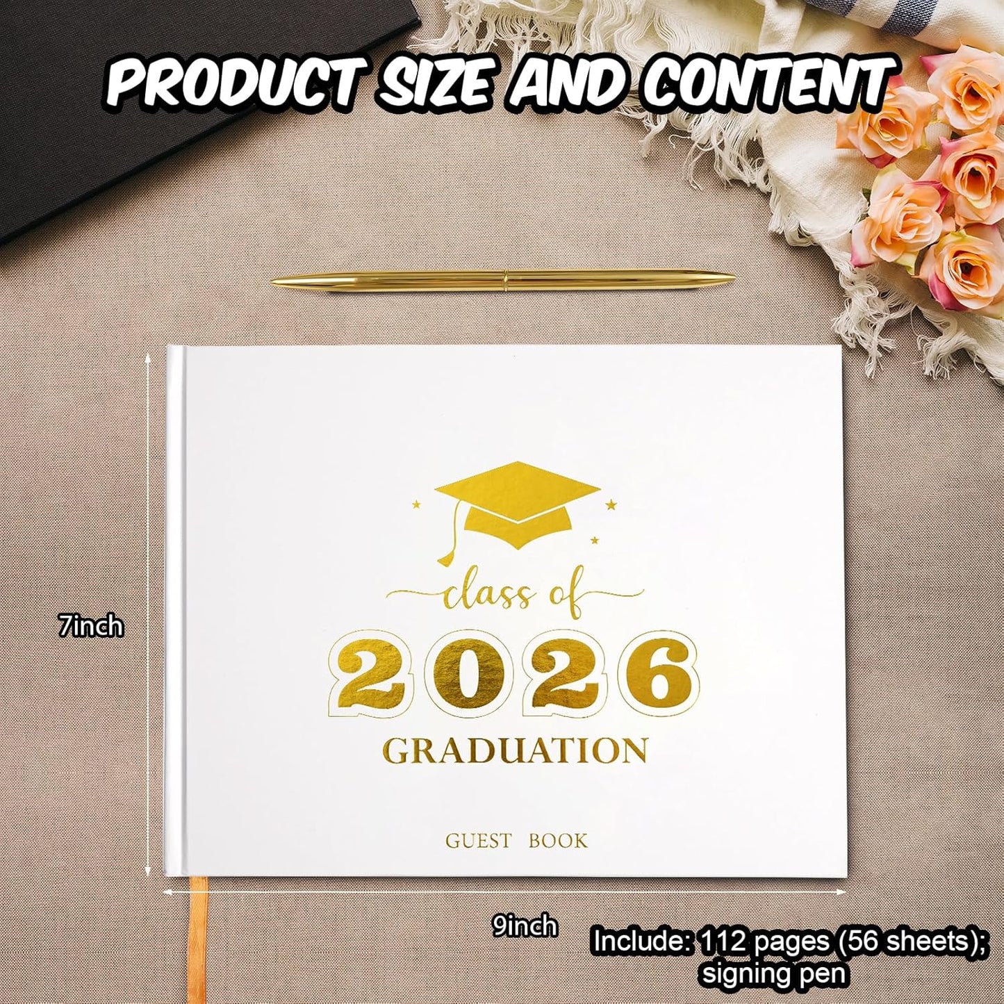 Graduation Guest Book, Class of 2026 Graduation Guest Book with Pen, Hardcover Guest Sign in Book, Memory Scrapbook, Graduation Decorations, Grad Party Supplies for High School，College (Blue)