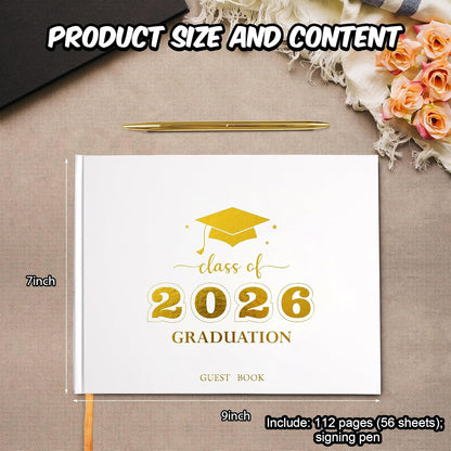 Graduation Guest Book, Class of 2026 Graduation Guest Book with Pen, Hardcover Guest Sign in Book, Memory Scrapbook, Graduation Decorations, Grad Party Supplies for High School，College (Blue)