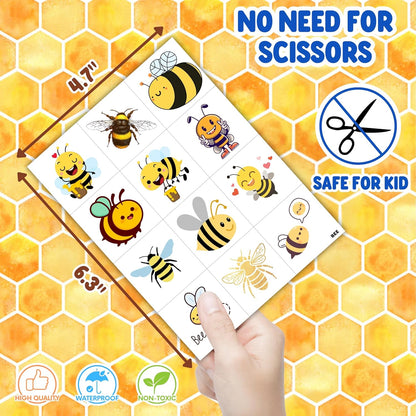96PCS Bee Pre-Cut Temporary Tattoos for Kids - Cute Party Favors & Decorations, Perfect for Birthday Parties, School Prizes, and Themed Gifts for Boys & Girls