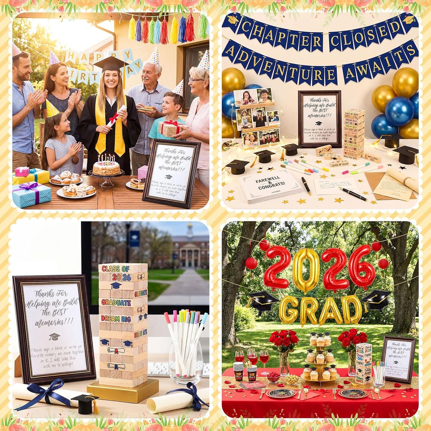 Gerrii 72 Pcs 2026 Graduation Guest Book Alternative for Sign in, 54 Wooden Block 16 Pens and Grad Photo Frame for Congrats Grad Party Supplies College High School (Black Photo Frame)