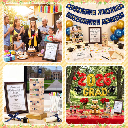 Gerrii 72 Pcs 2026 Graduation Guest Book Alternative for Sign in, 54 Wooden Block 16 Pens and Grad Photo Frame for Congrats Grad Party Supplies College High School (Black Photo Frame)