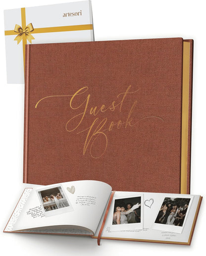 ARTESORI Wedding Guest Book for Reception — Gold-Foiled Guestbook to Sign in, Elegant Baby Shower Guest Book for Party & Birthday — Terracotta Photo & Polaroid Guest Book for Wedding & Bridal Shower