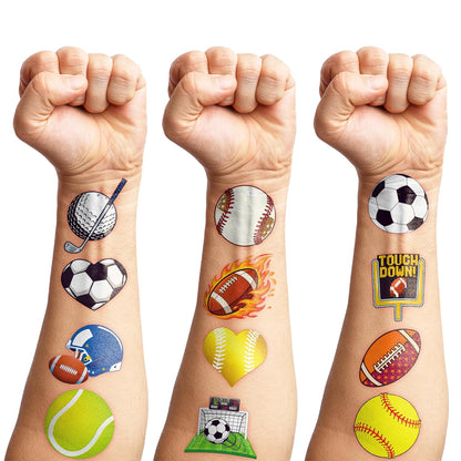 60 PCS Sports Ball Pre-Cut Temporary Tattoos Themed Birthday Party Decorations Favors Supplies Decor Basketball Football Baseball Soccer Tattoo Stickers Gifts For Boys Girls Class Prizes Carnival