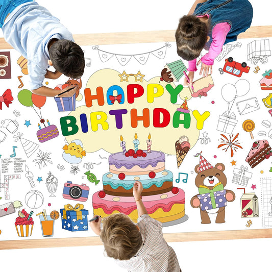 WNINK Giant Birthday Coloring Poster for Kids, 31 x 71 Inch Large Color-in Poster Tablecloth, Birthday Party Coloring Activity for Classroom, School, Kids Party Decorations