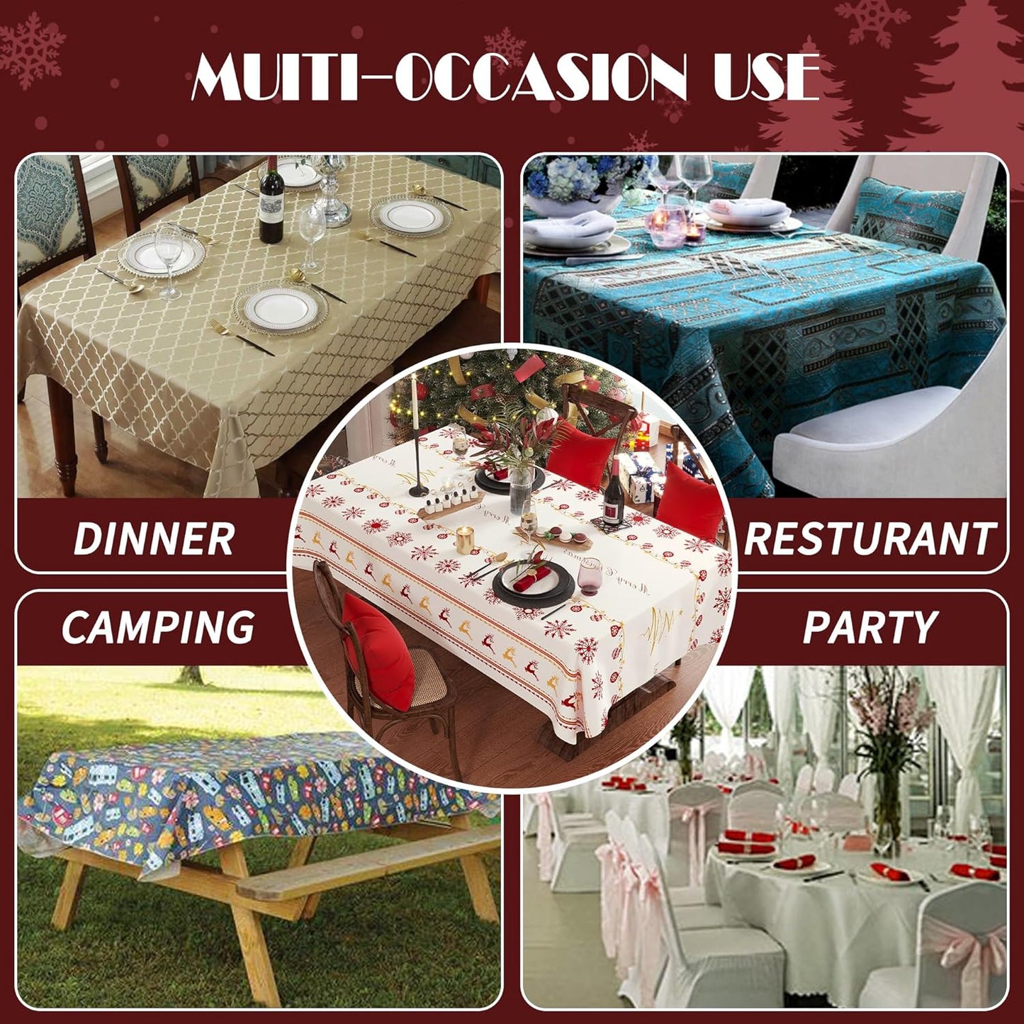 Rectangle Table Cloth,100% Waterproof Tablecloth Oil Proof Spill Proof Vinyl Table Cloth, Wipe Clean Plastic Table Cover for Dining, Camping, Indoor and Outdoor 52" x 70",Leaves