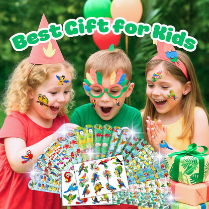 Cherisnowy 48PCS Parrot Party Set - 24PCS Temporary Tattoos & 24PCS Slap Bracelets - Tropical Birthday Supplies, Baby Shower Gifts, Classroom Rewards & Party Decor for Kids (Boys & Girls)