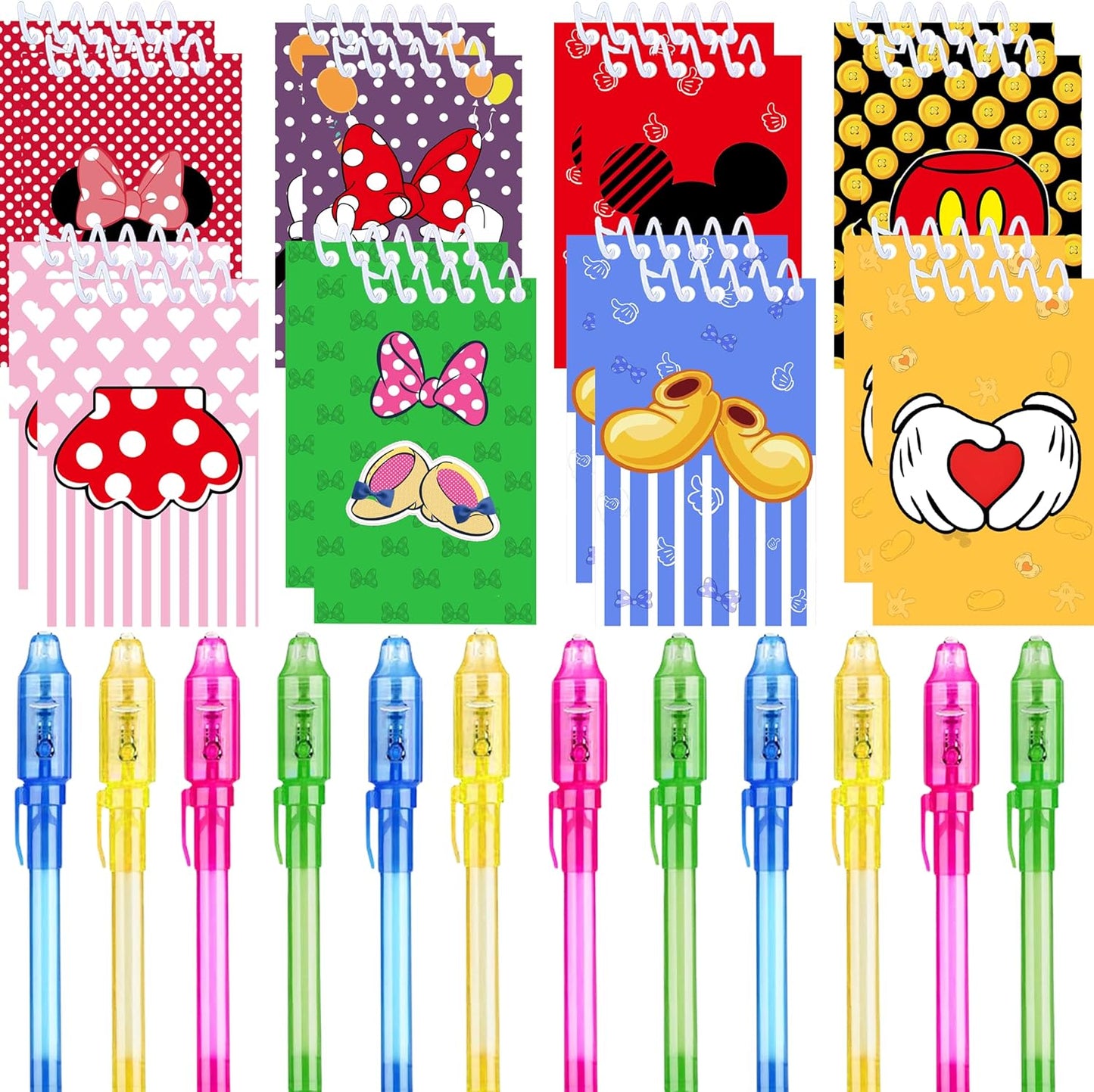 24 Pcs Mouse Party Favors | Set of 12 Invisible Ink Pen and 12 Mouse Mini Notepads | Gift Bag Stuffers for Mouse Party Supplies