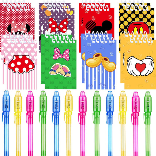 24 Pcs Mouse Party Favors | Set of 12 Invisible Ink Pen and 12 Mouse Mini Notepads | Gift Bag Stuffers for Mouse Party Supplies