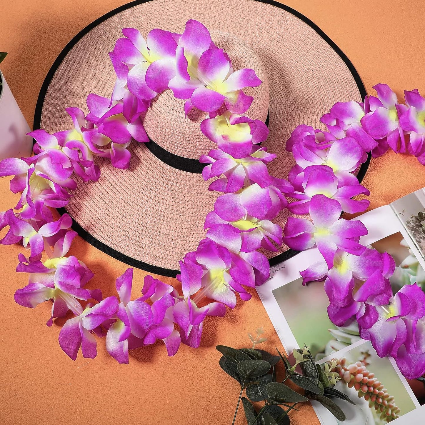 Sherr 24 Pcs LED Leis Light Up Purple and Gold Hawaiian Flower Necklaces, Graduation 2026 Party Supplies, Class of 2026 Leis for Beach Wedding Luau Glow Party Favors