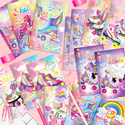 OXYLIPO 24 PCS Roller Skate Party Favors Roller Skating Notebook Roller Small Notepads for Retro Theme Party Favors, 60s 80s Themed Birthday Goodie Bags Stuffers, Roller Skating Fans Activity Books