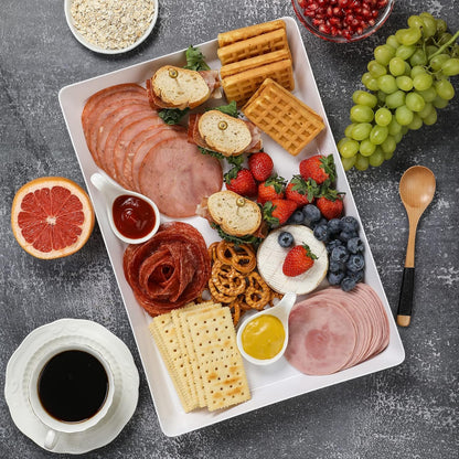 4-Pack Plastic 16" x 11" Large White Serving Trays Set - Reusable Serving Platters for Cookie, Appetizer, Charcuterie, Snack, Dessert, Party Food Display - Stackable Kitchen CounterTop Tray, BPA Free