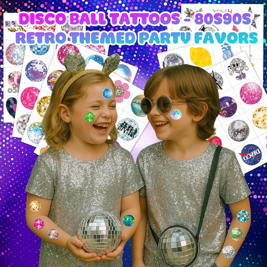 96PCS Disco Ball Temporary Tattoos Pre-Cut 70s Themed Birthday Party Favors Decorations Supplies Decor Cute 1970s Dance Dancing Tattoo Stickers Gifts For Kids Girls Boys Prizes Carnival