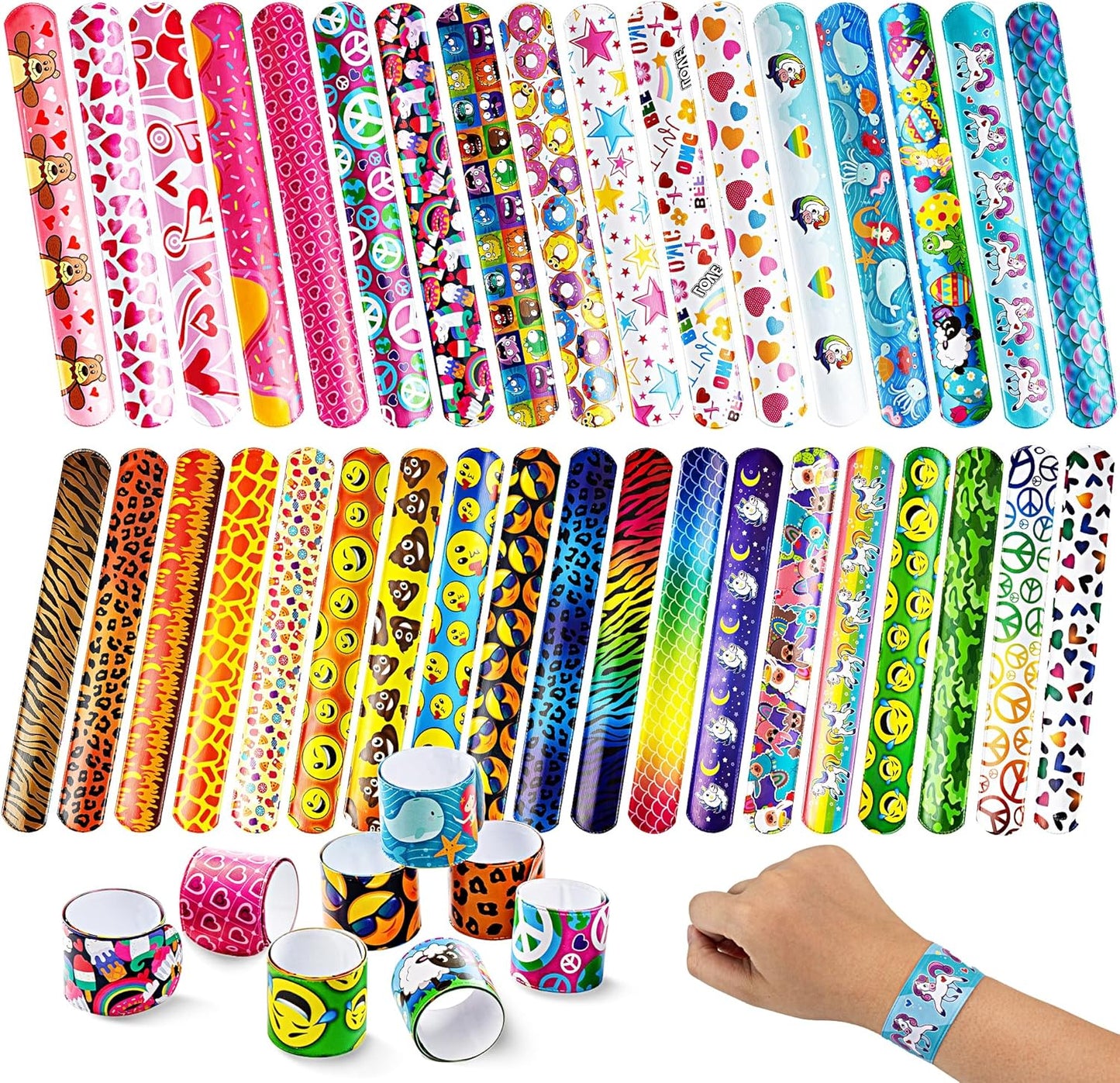 JOYIN 144 Pcs Slap Bracelets for Kids, Bulk Wristbands with Animals, Friendship, Heart, Party Favors, Classroom Prizes Birthday Exchanging Gifts,Goodies Bag Stuffers Fillers