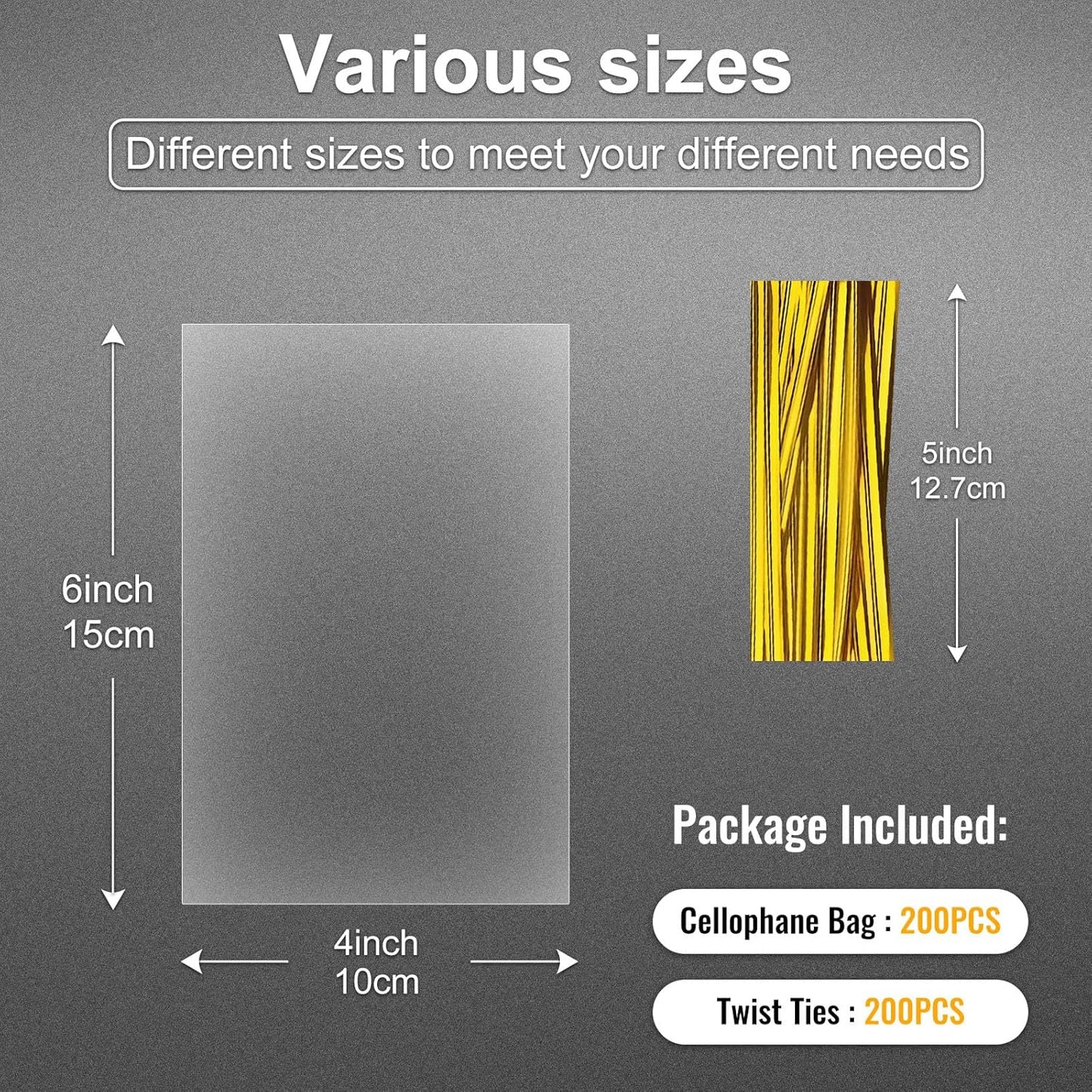Clear Candy Bags 100pcs 6X10 Cellophane Treat Bag Party Favor Goodie Cake Pop Gift Apple Cello for Gift Baskets Bakery Cookie with Ties