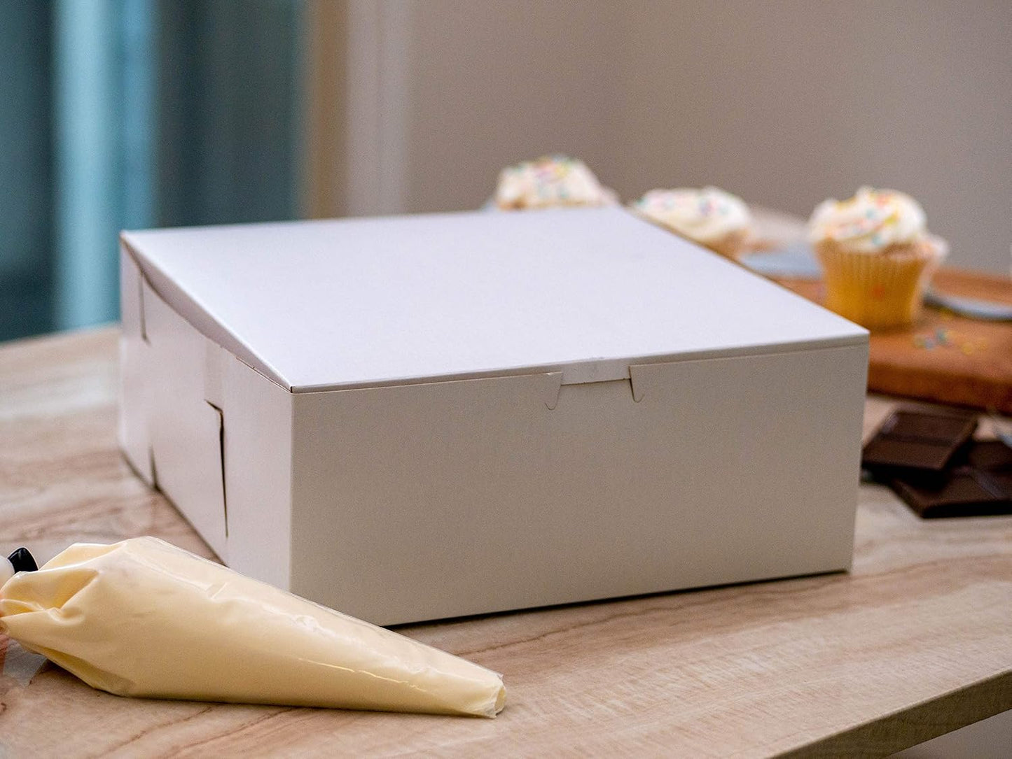 Southern Champion Tray 0989 Premium Clay-Coated Kraft Paperboard White Non-Window Lock Corner Bakery Box, 12" Length x 12" Width x 6" Height, White (Case of 50)