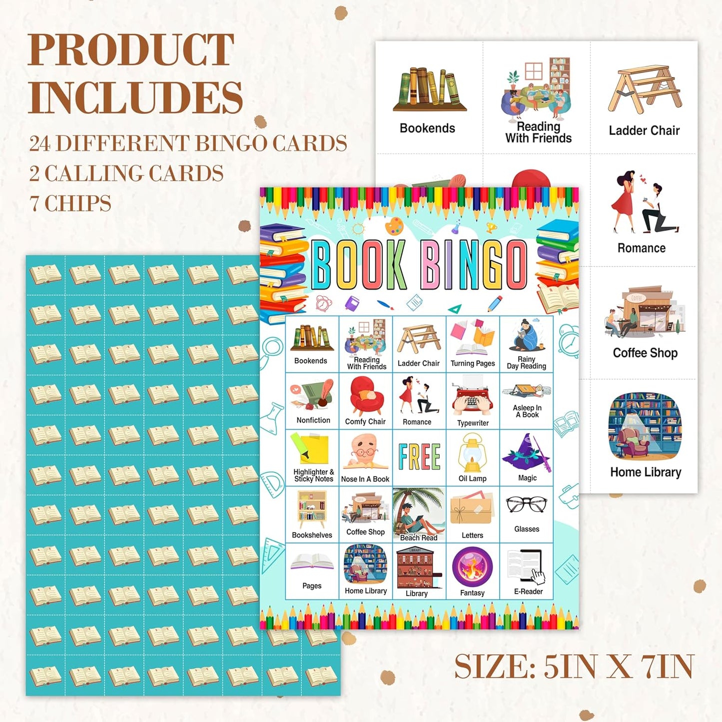 Book Bingo Game, Reading Party Bingo Cards Set, Read Themed Party Games Supplies for Book Lovers, Adults Family Friends Holiday Activities Favors Decorations for 24 Player, 01