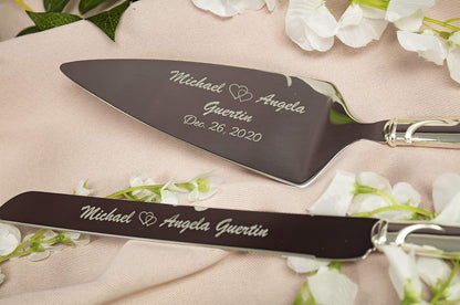 Lenox Bridal Adorn Silver Personalized Wedding Cake Cutting Set, Custom Engraved Wedding Cake Knife and Server Set for the Bride and Groom