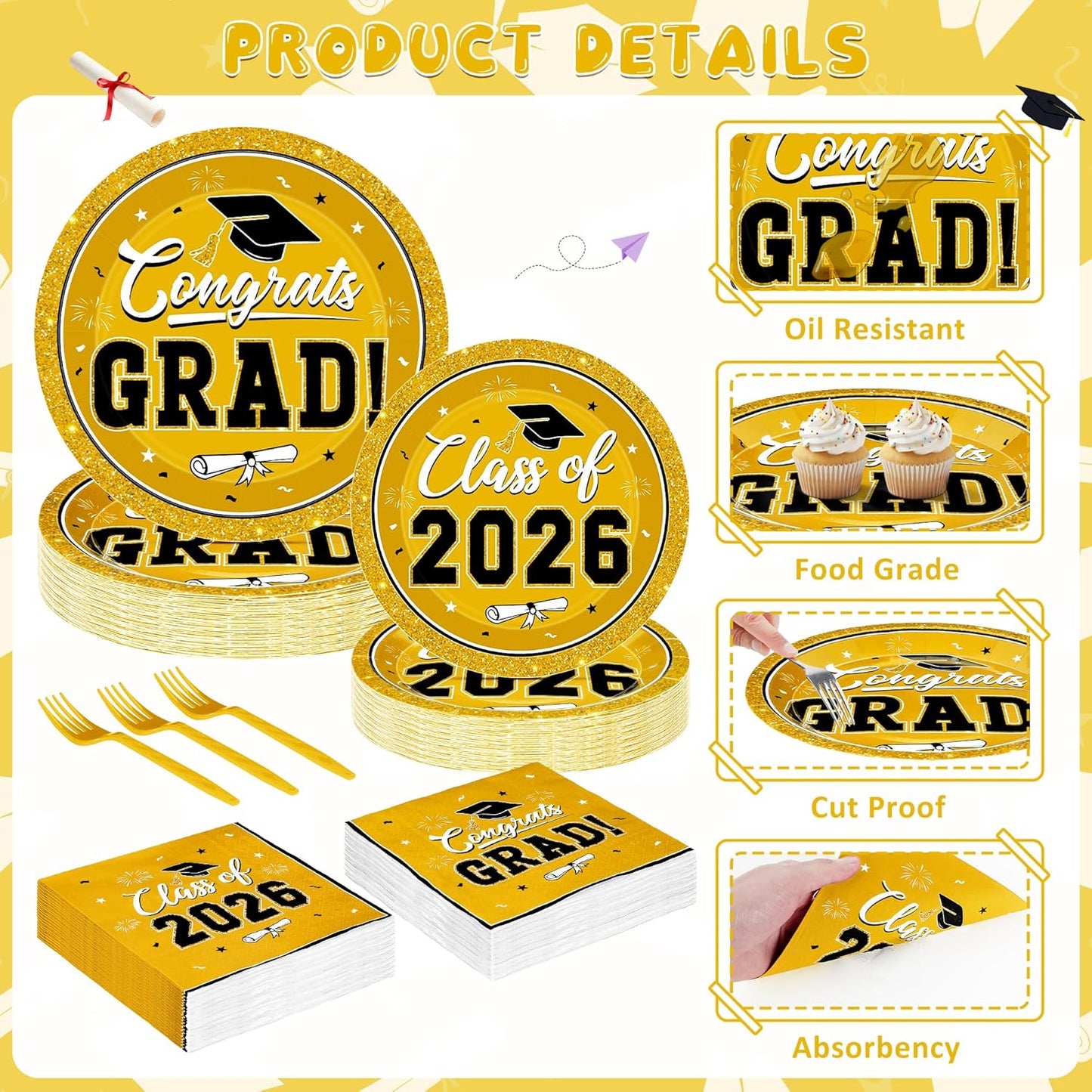 200Pcs Graduation Decorations 2026, Blue Graduation Plates and Napkins Party Supplies for 50 Guests, Disposable Grad Plates, Napkins, Dessert Plates and Forks for Grad Decor Wedding Birthday Supplies