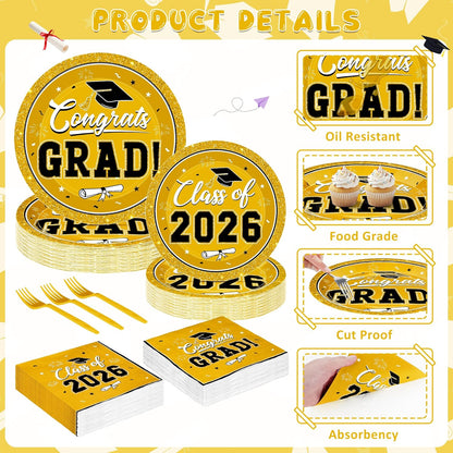 200Pcs Graduation Decorations 2026, Blue Graduation Plates and Napkins Party Supplies for 50 Guests, Disposable Grad Plates, Napkins, Dessert Plates and Forks for Grad Decor Wedding Birthday Supplies