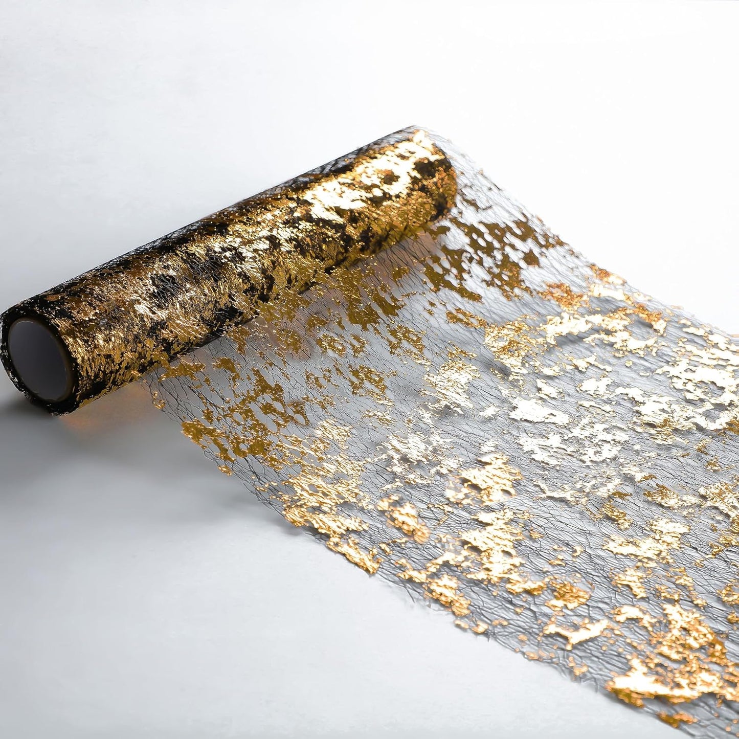 Snowkingdom 2 Pieces Gold Table Runner, Sequin Glitter Foil Metallic Thin Mesh Runner Roll 11"x108", Gold Table Decorations for Event Party, Wedding, Birthday Party, Christmas