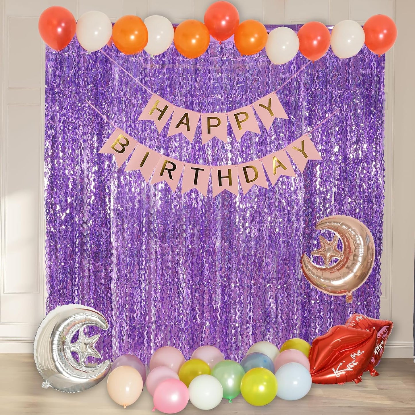 4 Pack Wavy Champagne Gold Metallic Tinsel Foil Fringe Curtains Backdrop - 3.3X6.6ft Foil Fringe Backdrop for Parties | Door Streamers for Birthday | Photo Booth Backdrops Party Decor