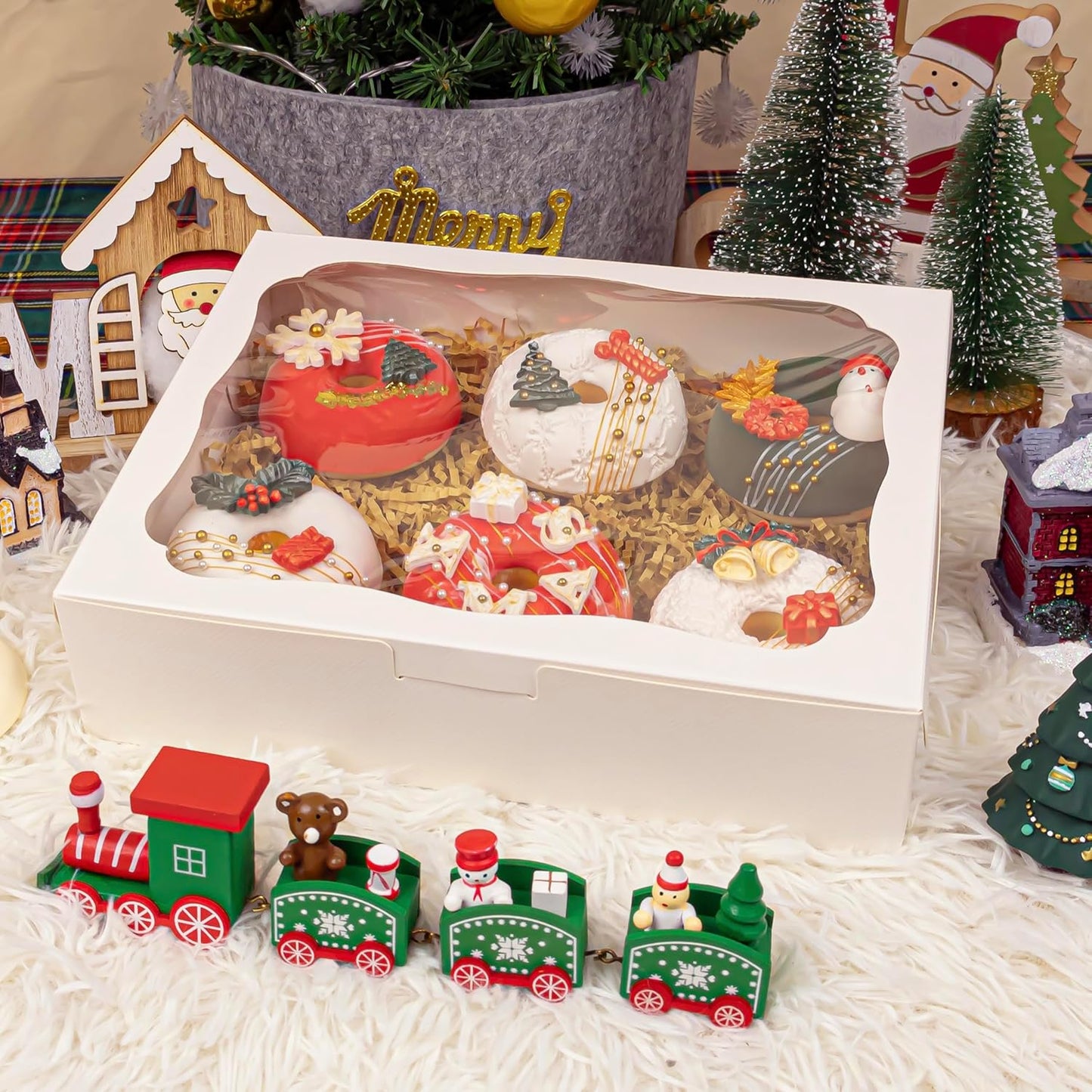 50pcs 8x5x2 Inch White Bakery Boxes Cookie Boxes with Window Treat Boxes Dessert Boxes for Cookie,Pastry,Macaron,Donut,Muffins,Chocolate,Cupcake and Candy Gift Giving