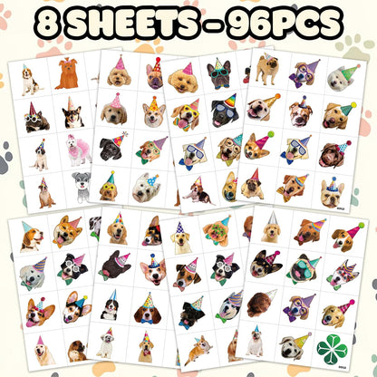 96PCS Dog Party Temporary Tattoos Stickers for Kids – Pre-Cut, Waterproof & Skin-Safe | Cute Puppy Theme 1st 2nd Birthday Supplies, Party Favors, Decorations (Normal)