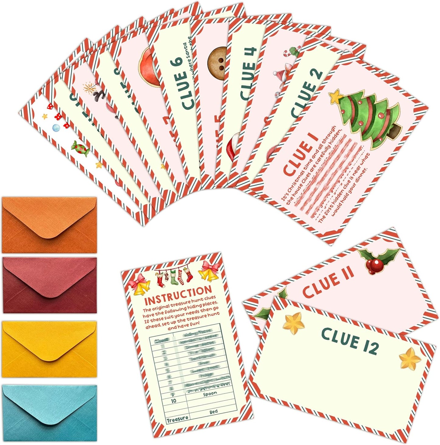 Christmas Scavenger Hunt Clue Cards, Xmax Scavenger Hunt Games for Adults, Winter Holiday Birthday Party Supplies Activities Outdoor Indoor(13 Clues Cards with Envelopes), 03