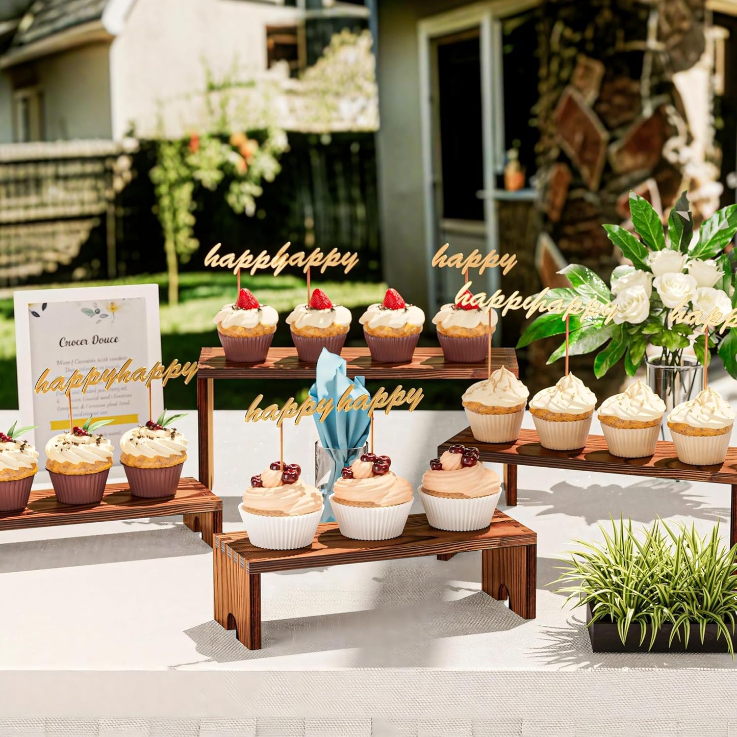 2 Set Wooden Tiered Risers Display Stands for Vendor Events,Stackable Wood Cupcake Display Stand,Farmhouse Decor Wood Dessert Table Display Set,Vendor Booth Display Items,Food Display Risers for Party