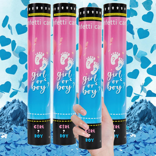 Crisky Gender Reveal Confetti Cannon Heart Shaped Confetti Poppers 4 Pack (Pink) for Baby Shower Baptism Party Cannons Shooter Blaster