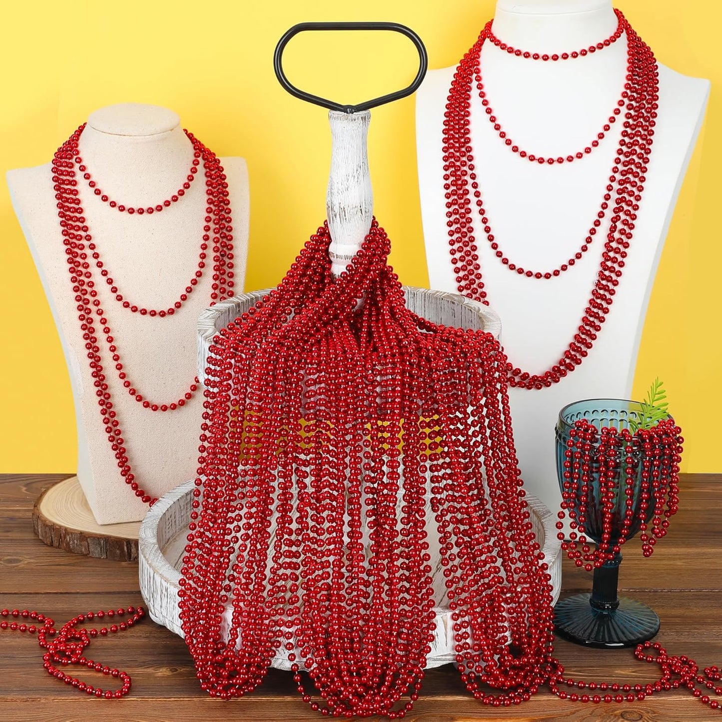EOBOH 144PCS Mardi Gras Beads, Metallic 12 Kinds Bead Necklace Party Supplies, 33" Mardi Gras Necklace Costume Stuff, Festival Parade Throw Accessories for Wedding Birthday Celebrations Decorations