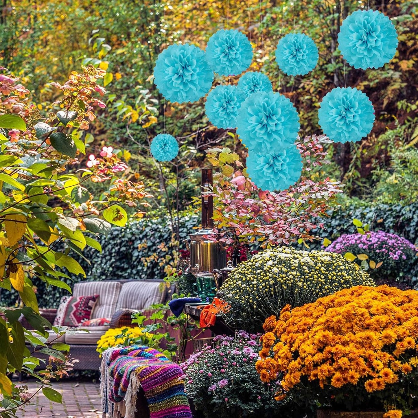 20 PCS Orange Tissue Paper Pom Poms, Tissue Pom Poms Flowers, Sizes of 6", 10", 12", 14" Hanging Paper Flower Ball for Wedding, Birthday, Halloween, Christmas, Baby Shower Party Decor