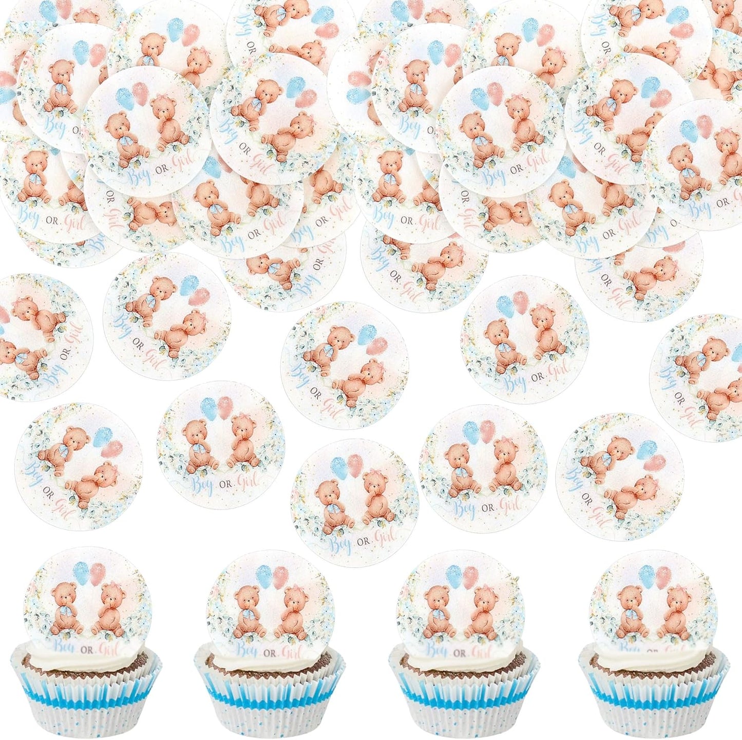36Pcs Blue Baby Bear Cupcake Toppers Balloon Teddy Bears Cupcake Picks for Blue Baby Shower Gender Reveal Boys Bearly Birthday Cupcake Decorations We Can Bearly Wait Party Decorations Supplies