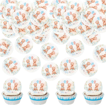 36Pcs Blue Baby Bear Cupcake Toppers Balloon Teddy Bears Cupcake Picks for Blue Baby Shower Gender Reveal Boys Bearly Birthday Cupcake Decorations We Can Bearly Wait Party Decorations Supplies