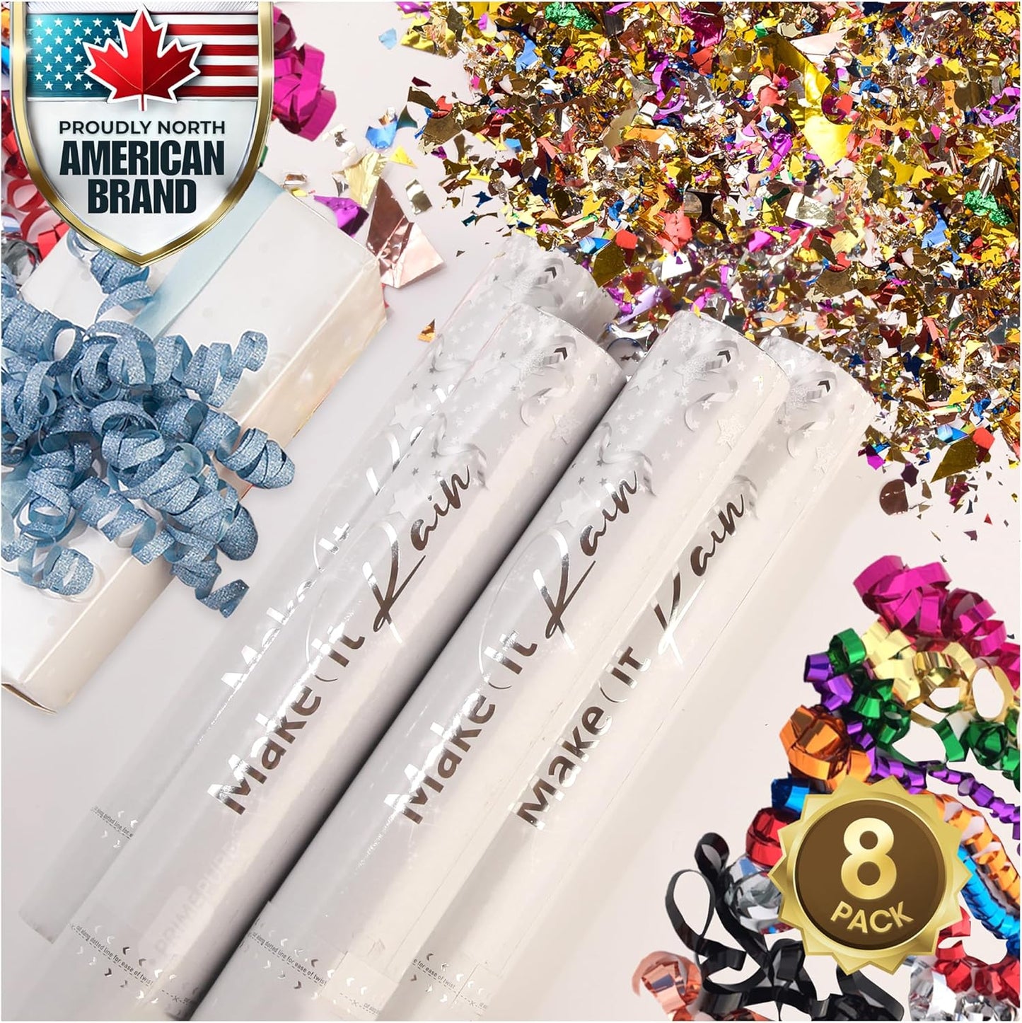 PrimePure Confetti Cannon Party Poppers - Holographic Silver Stars Confetti Popper - 2 Pack - Party Cannon Silver Glitter Star Pop Gun for Birthday, Wedding, Graduation, Celebration, Pranks