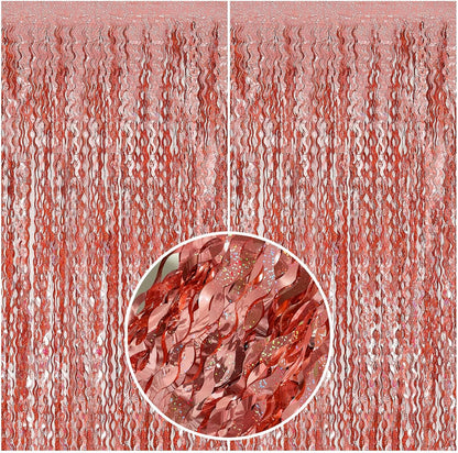 Tinsel Foil Fringe Curtains Wavy Backdrop for Parties Sparkle Metallic Wavy Foil Fringe Backdrop Curtain for Party Decorations Photo Booth Props for Birthday Graduation Wedding