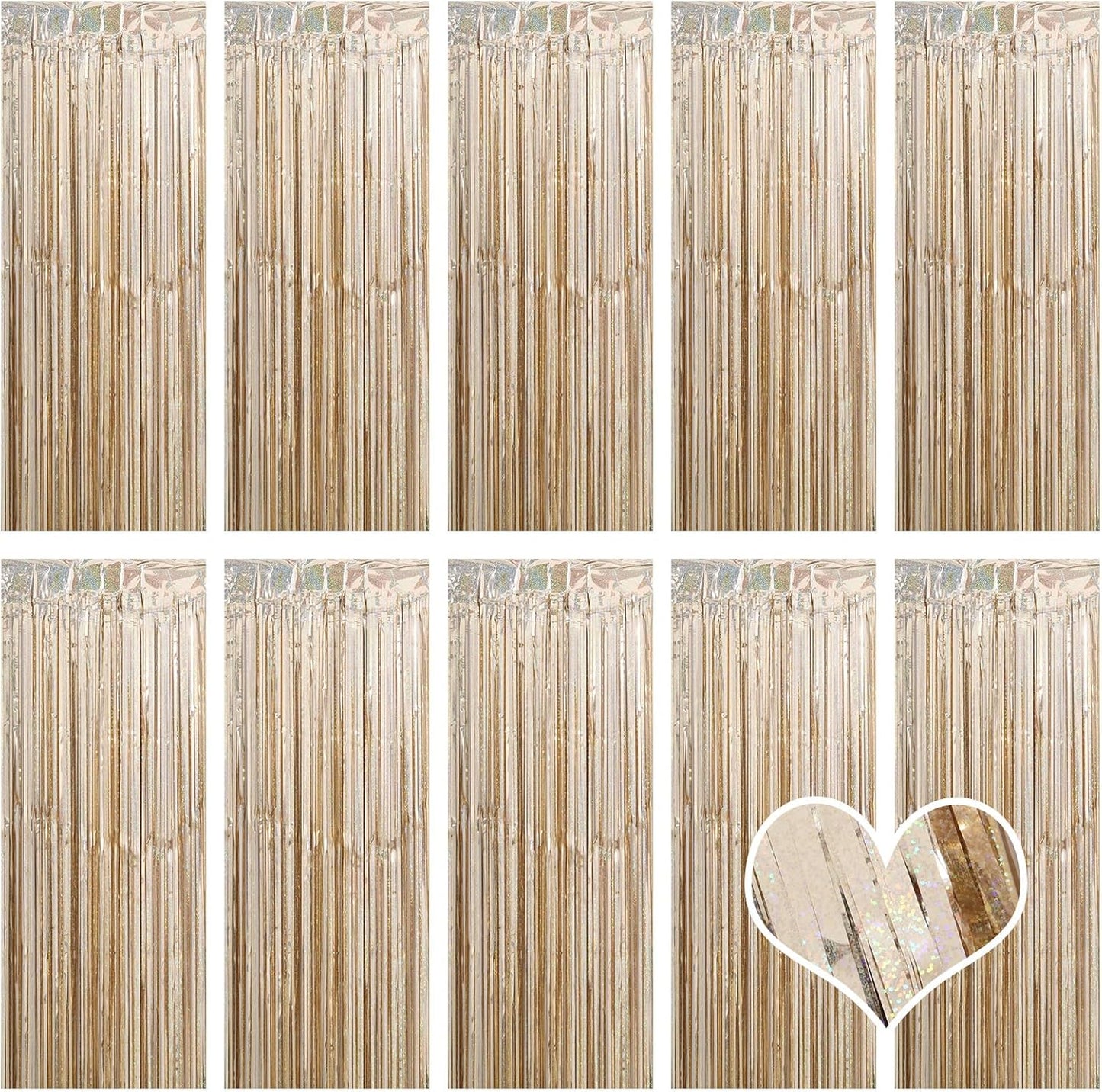 10 Pack Silver Backdrop Curtain 3.2ft x 8.2ft Metallic Tinsel Foil Fringe Curtains Photo Booth Background for Birthday Party Decoration Baby Shower Engagement Wedding Christmas Decoration (Silver)