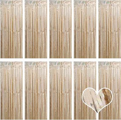 10 Pack Silver Backdrop Curtain 3.2ft x 8.2ft Metallic Tinsel Foil Fringe Curtains Photo Booth Background for Birthday Party Decoration Baby Shower Engagement Wedding Christmas Decoration (Silver)