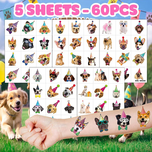 96PCS Dog Party Temporary Tattoos Stickers for Kids – Pre-Cut, Waterproof & Skin-Safe | Cute Puppy Theme 1st 2nd Birthday Supplies, Party Favors, Decorations (Normal)