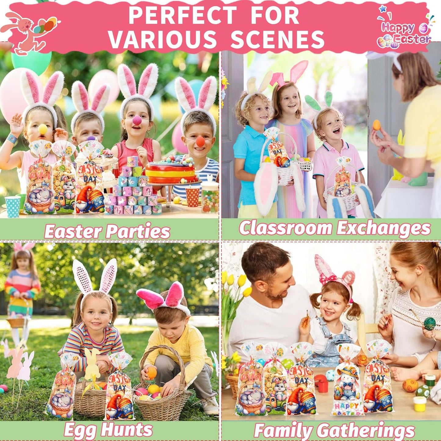 Soarvita Wildflower Cellophane Treat Bags: 50Pack Clear Plastic Floral Goodie Bags with 60 Ties for Cookies Snacks & Gift Packaging, Spring Candy Bag for Baby Bridal Shower Wedding Party Favors