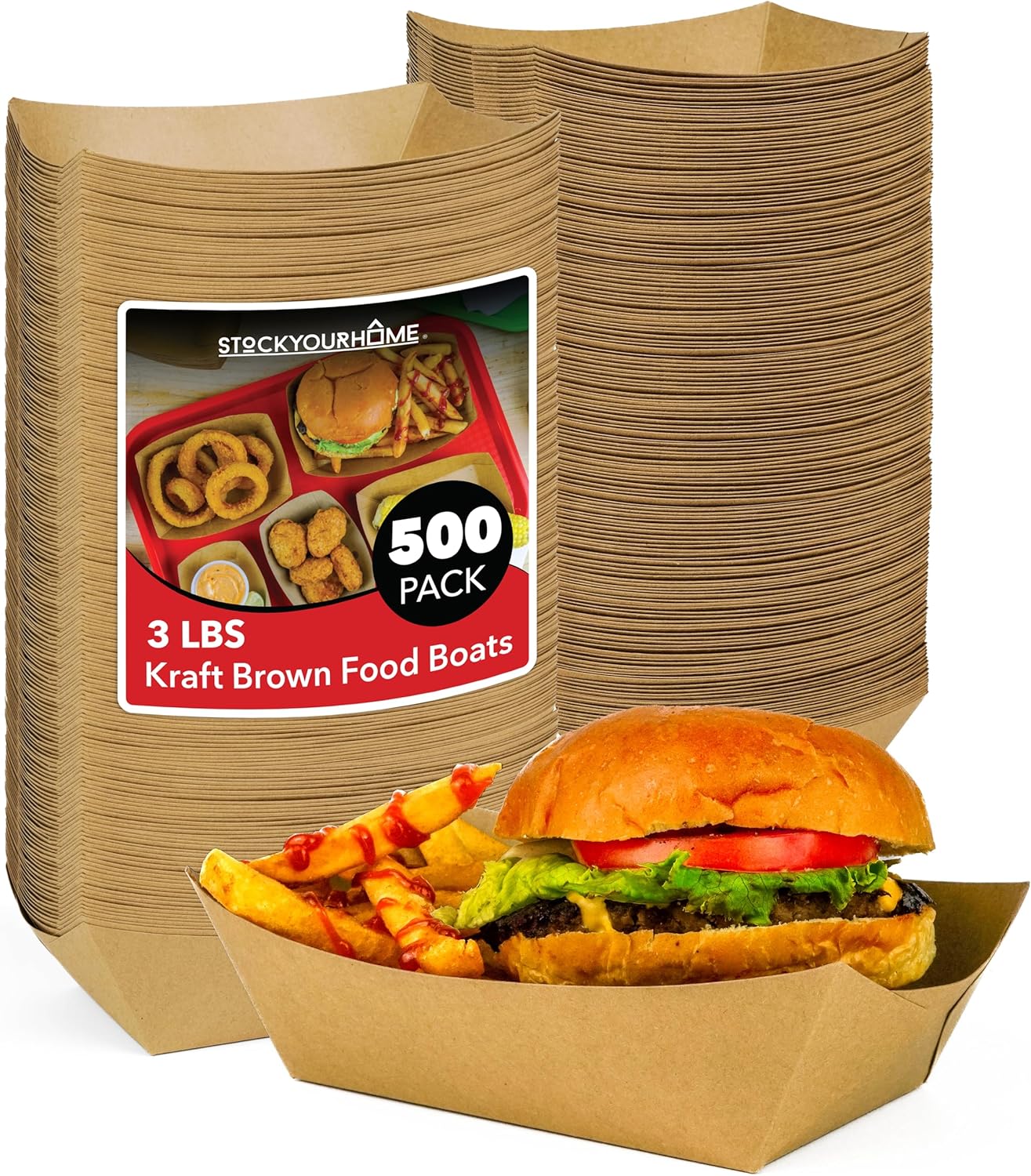 [250 Pack] Medium Disposable Brown Kraft Paper Food Trays, 1-Lb Concession Tray, Serving Boats for Party Snacks, Taco Bar, Seafood, Nachos Plates