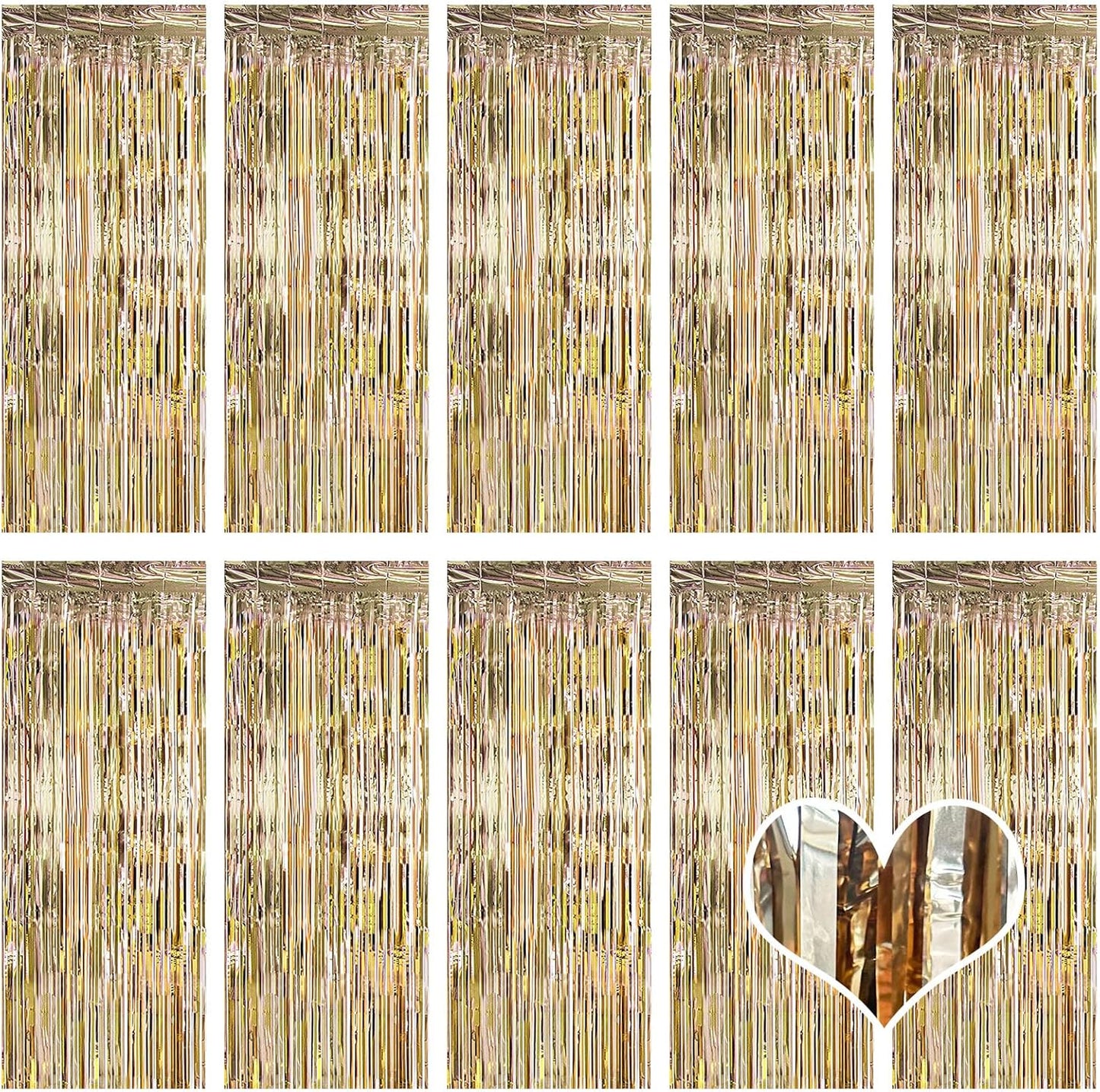 10 Pack Silver Backdrop Curtain 3.2ft x 8.2ft Metallic Tinsel Foil Fringe Curtains Photo Booth Background for Birthday Party Decoration Baby Shower Engagement Wedding Christmas Decoration (Silver)