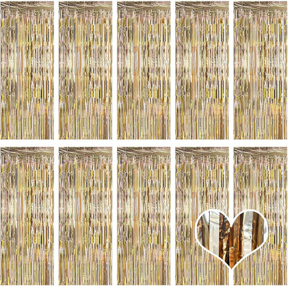 10 Pack Silver Backdrop Curtain 3.2ft x 8.2ft Metallic Tinsel Foil Fringe Curtains Photo Booth Background for Birthday Party Decoration Baby Shower Engagement Wedding Christmas Decoration (Silver)