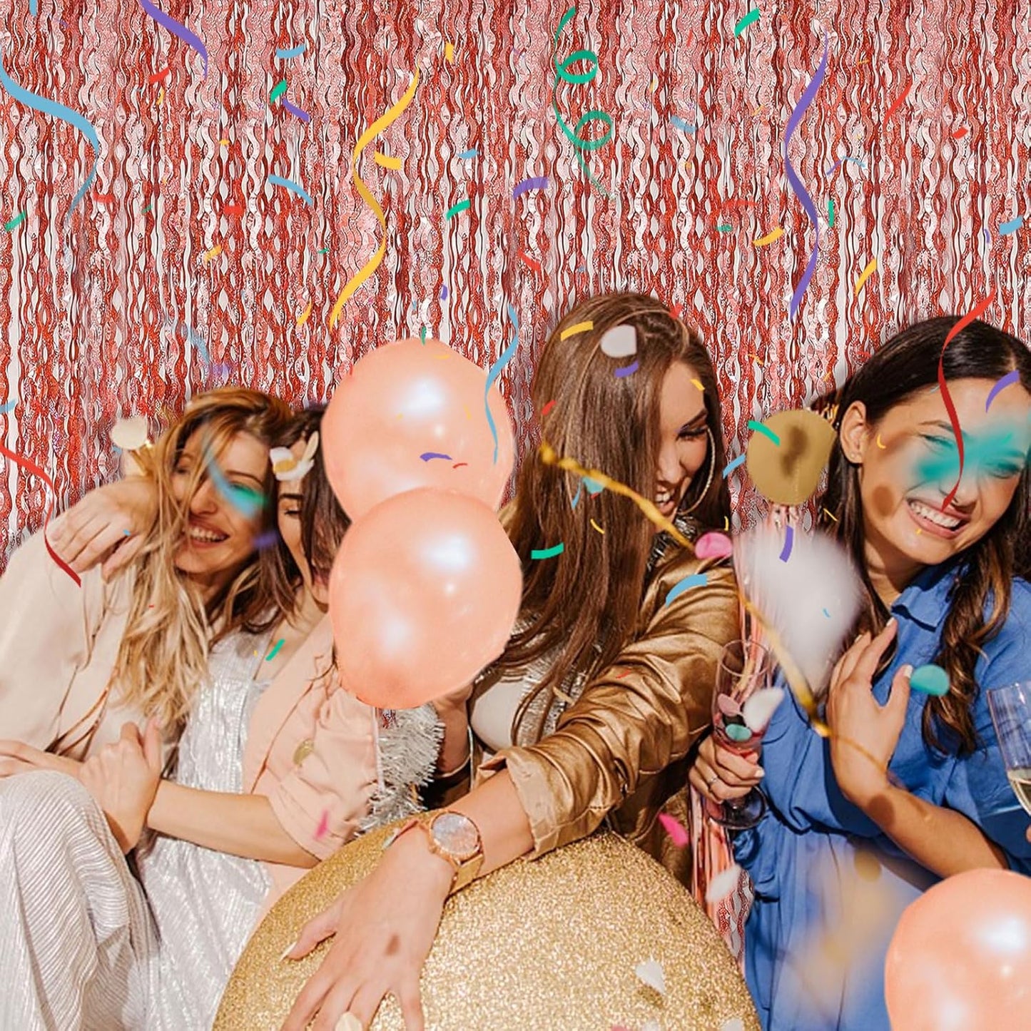 Tinsel Foil Fringe Curtains Wavy Backdrop for Parties Sparkle Metallic Wavy Foil Fringe Backdrop Curtain for Party Decorations Photo Booth Props for Birthday Graduation Wedding