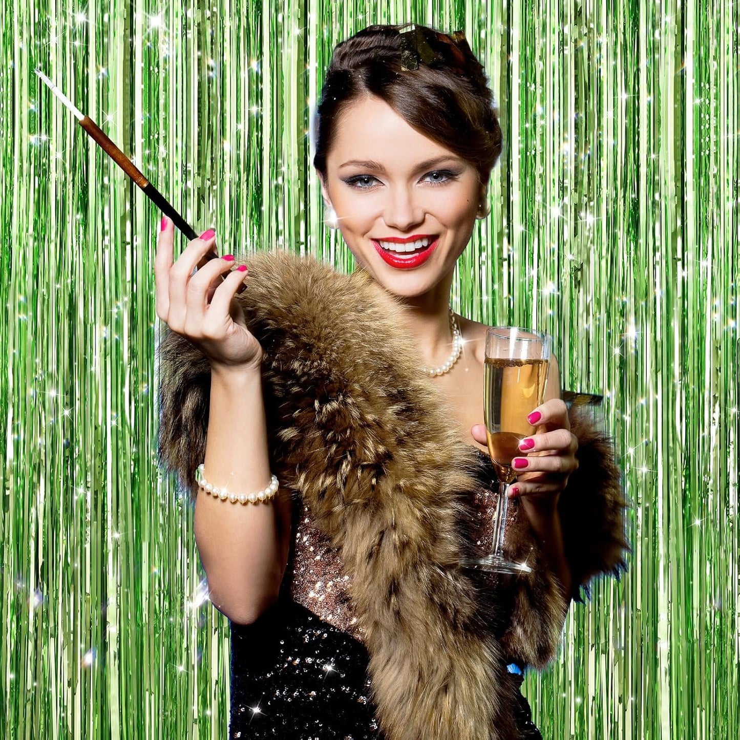 GCB 2Pack Black Metallic Tinsel Foil Fringe Curtains, Black Foil Curtain Backdrop, Photo Booth Props for Birthday Wedding Baby Shower Bachelorette Xmas Celebration Party Decorations Door Streamers